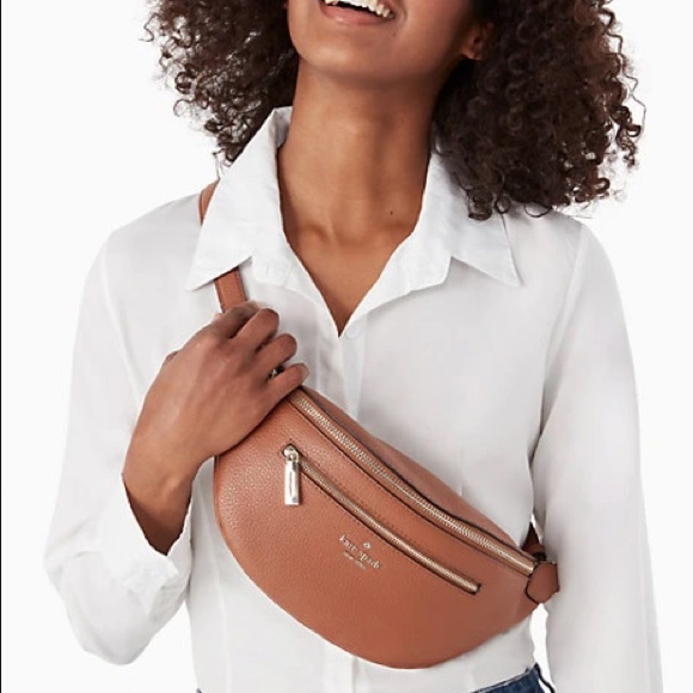 ♠️Kate Spade Leila Leather Belt Bag Fanny Pack Warm Gingerbread Tan
